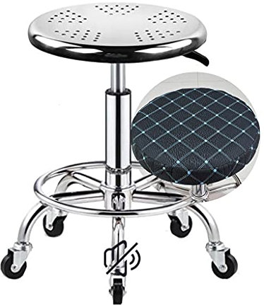 QZQJUILU Drehbarer Hocker, drehbarer Hocker, Barhocker, Beauty-Rollhocker mit Rädern und Fußstütze, belastbar, 200 kg, höhenverstellbar, Edelstahlhocker