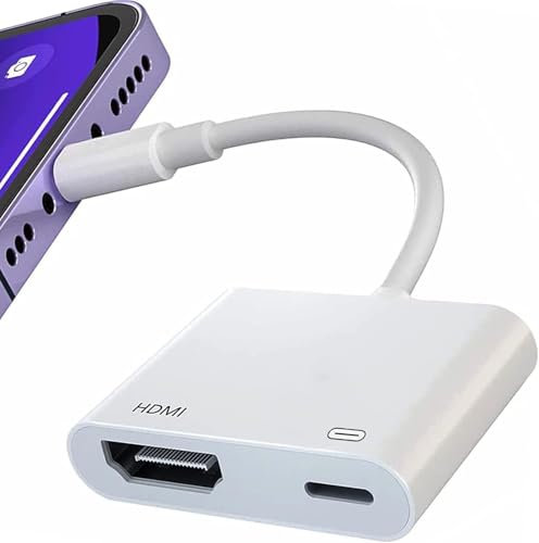 SIGANDG Adattatore HDMI per iPhone iPad, 1080P Lightning a Digital AV Adapter con porta di ricarica, convertitore con ricarica per iPhone, iPad, iPod su HDTV/proiettore/monitor, Plug & Play.