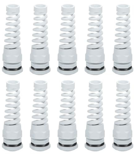 sourcing map 10Pcs Waterproof Cable Gland, M20 Nylon Spiral Strain Pigtail Cord Joint with Gasket for 10-13mm Wire Thread Cable Fixing and Appliances, White