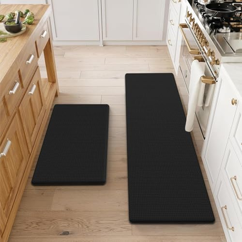 Artnice Kitchen Mat Rugs and Mats 2pcs, Anti Fatigue Mat for Kitchen Floor | Cushioned Comfort Standing Desk Mat for Office, Home, Sink (Black)