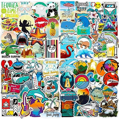 Sommer Strand Aufkleber 200 Stück Schöne Strand Urlaub Sticker Set, Wasserfest Vinyl Aufkleber, Sticker für Scrapbook, Journal, Laptop, Skateboard, Handy, Gitarre, Koffer, Macbook, Trinkflasche, usw