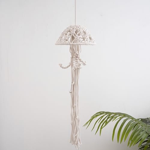 Gratify Traumfänger mit Quallen, Bohemian-Makramee, Wandbehang, Schlafzimmer-Zubehör, Party-Dekorationen, Kinderzimmer, Geburtstagsgeschenk (weiß)