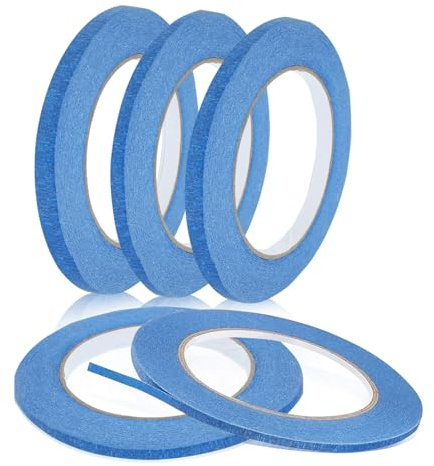 SMYJDMM Masking Tape, 5 Rolls Painters Tape, 3/5/8/10/12mm x 50 m Blue Painters Tape Painting Tape Adhesive Tape Fine Line TapesA6 Blue Masking Tape for Artist Indoor Decorating
