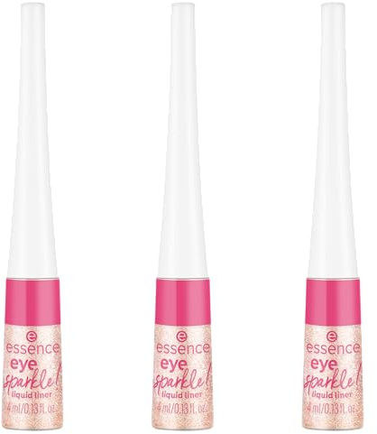 essence eye sparkle! liquid liner, Eyeliner, Nr. 01, Silber, langanhaltend, definierend, Wischfest, schimmernd, vegan, ohne Mikroplastikpartikel, Nanopartikel frei, ohne Parfüm, 3er Pack (3x4ml)
