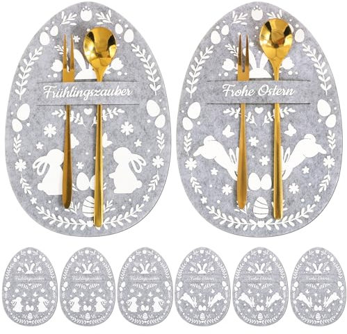 BOOMTOP 12 Besteckhalter Ostern Filz Bestecktasche Ostereier Osterdekoration Frohe Ostern Frühlingszauber Tischdeko Frühling Ostern Deko Messer Gabeln Löffel Geschirr Taschen Behälter Tisch Grau