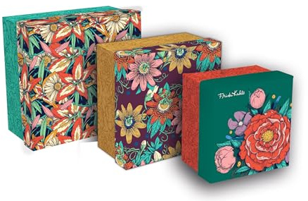 Clairefontaine 116233C - Set mit 3 Dosen Aufbewahrungsboxen Frida Kahlo, 25x25x12 cm, 20x20x11cm, 16x16x10 cm, quadratisch, 1 Set