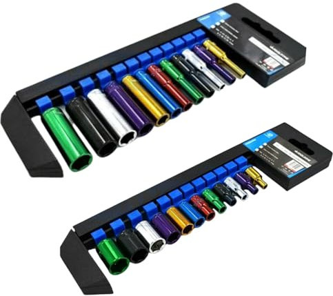 Dunnet Tools Standard and Deep 3/8 Socket Set Deep Sockets 20pc Coloured 3/8 Sockets Heavy Duty Hex Socket Set On Storage Rail Metric 10-19mm Tool Set Plumbing Electrician Mechanic Hand Tools