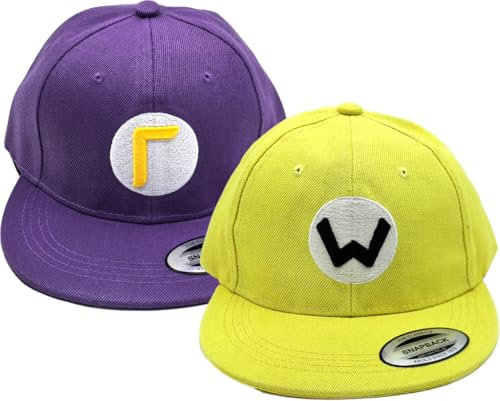 4sold Set mit 2 Super Mario Mützen Kappen Mario und Luigi rot und grün Videospiel Snapback Baseballkappe (DE/NL/SE/PL, Alphanumerisch, Einheitsgröße, Nr 2)