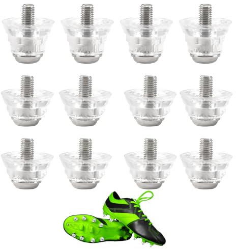 12PCS Football Studs Replacement Rugby Boot Studs,Plastic Thumb Boots Studs Metal Tipped Rubber Studs Nylon Football Soccer Studs for Adidas Nike Kooga Boys Adult Shoe,2 Sizes Clear(13mm & 16mm)