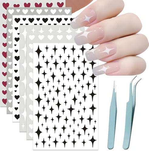 18 Sheets Nail Art Stickers, Autumn Nail Stickers with 2 Pcs Tweezers, Decals Self-Adhesive Star Heart Nail Supplies for Women & Girls Design Accessories