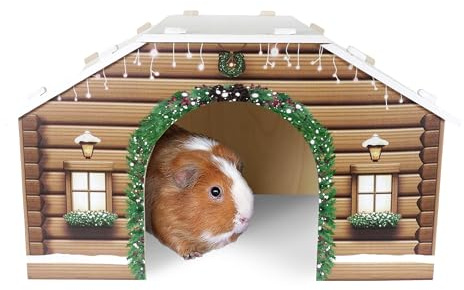 Rosewood Log Cabin Hideaway for Small Animals – Cosy Pet House for Guinea Pigs and Small Rabbits, Made From Plywood, Easy to Assemble, Sleep and Shelter