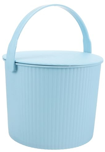 FONDOTIN Portable Plastic Storage Bucket with Lid Multi Functional Small Stool for Household Organization Compact Tub for Clothes Books Space Saving Storage Basket in Nordic Blue