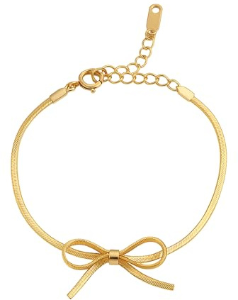 Elbella Hamburg Armband Damen Schleife 14K Gold vergoldet aus Edelstahl – Wasserfest & Verstellbar – Schmuck Geschenk für Frauen & Freundin – Schleifentraum-Kollektion