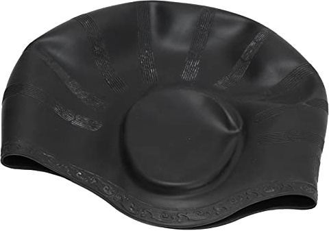 Silicone Swimming Cap with Ear Protection | 3D Ergonomic Water - Design | Long Hair Swim Hat for Pool/Training/Competition | Soft for Adults & Youth (Black (Silicone Ear Protection Swimming Cap))