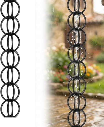 Poxvythb Schöne und praktische Regenkette für die Dachrinne, Regenwasserkette und Regenfänger zur Gartendekoration, Mit Korrosions- und Rostschutz, Für Pavillon, Terrasse und Garten 2m(6.5ft)