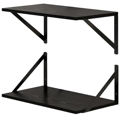 Vexnaro Wandregal 2er Set, Bücherregal Wand mit Metall Halterung, Regal Wand aus Holz Schweberegal Wandboard, für Wohnzimmer, Küche, Schlafzimmer, Büro, Badezimmer, (B Schwarz)