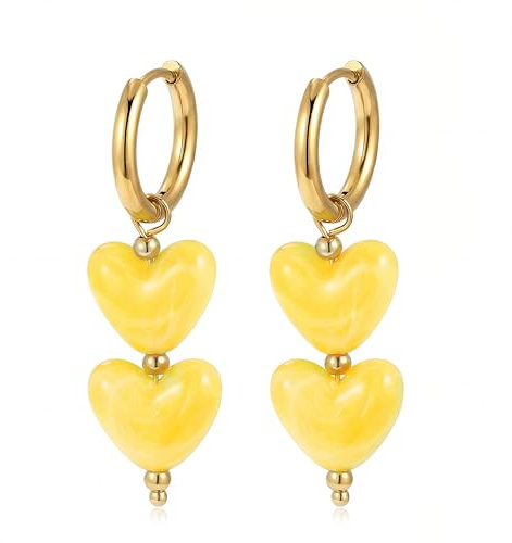Gelbe Herz Ohrringe Für Frauen Goldene Creolen Huggie Hängend Boho Leichte Ohrringe Mode Schmuck Geschenk Für Sie
