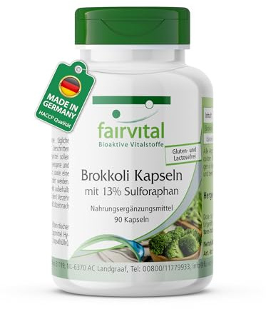 fairvital Brokkoli Kapseln, 90 Kapseln, 1000mg Brokkoli Extrakt & 130mg Sulforaphan pro Tagesdosis, qualitätsgeprüft und hochdosiert, 100% vegan, Made in Germany