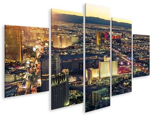 islandburner Bild auf Leinwand Faszinierende Las Vegas Skyline Wandbild Wohnzimmer Deko für Reisefans - 5-teilig