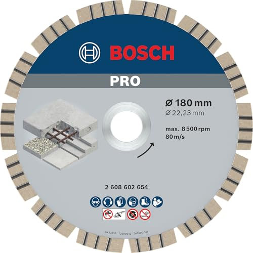 Bosch 1x PRO Concrete Diamanttrennscheiben für 22,23‑mm-Bohrung und große Winkelschleifer (für Beton, Stahlbeton, Ø 180 mm, Professional Zubehör Großer Winkelschleifer)