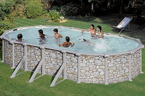 Summer Fun Stahlwandpool Set (6-teilig) hoch oval 500 x 300 x 120 cm, Stahl 0,45mm Steinoptik Folie 0,3mm blau