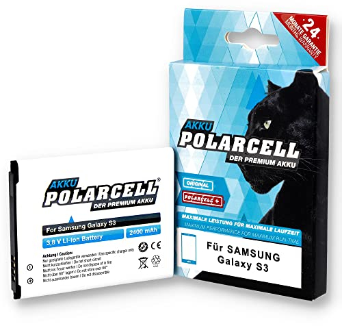 PolarCell Akku für Samsung Galaxy S3 GT-i9300 | S3 Neo GT-i9301 | ersetzt Original-Akku EB-L1G6LLU | 2400mAh Starke Ersatz-Batterie | 15% mehr Kapazität als das Original | A+ Qualitätszellen