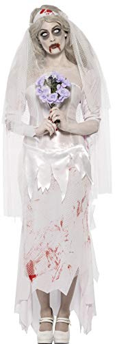 Smiffys, Damen Zombie-Braut Kostüm, Kleid, Schleier und Bouquet