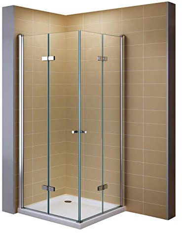 i-flair Duschkabine EMMA mit Falttüren 80x100 cm Höhe: 190cm, Eckduschkabine Falttürkabine aus durchsichtigem 6mm NANO ESG Sicherheitsglas - DK99