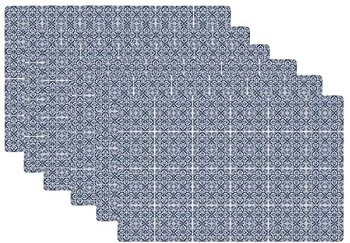 Set de Table Design Petits Carreaux de Ciment Bleu en Vinyle - Set de 6