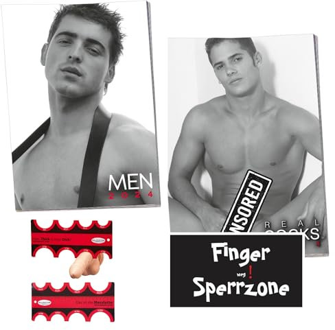 REAL COCKS 2026 Männerkalender Set mit 2 Messlatten | Erotikkalender DIN A3 aufgeklappt | Schwarz-Weiß Wandkalender mit Monatsübersicht | MALESATION Messhilfe je Kalender inklusive