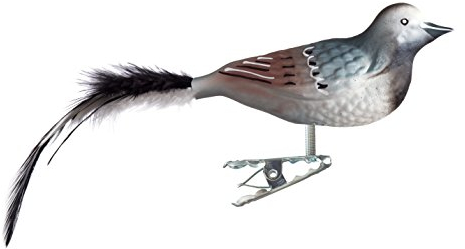 Birds of Glass® Glas-Vogel, Bachstelze mit Naturfeder, Glasschmuck Made in Germany aus eigener Herstellung, deko Vogel mit Clip, Glasvogel, echter Lauschaer Christbaumschmuck, für den Innenbereich