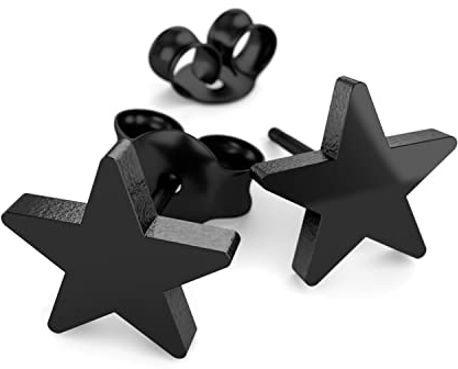 Fly Style Edelstahl Stern Ohrringe Ohrstecker - Kleine Sterne - Sternen Schmuck - Modeschmuck Ohrringe, Grösse:8 mm, Farbwahl:schwarz