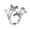 Boowhol Damen Ring 925 Sterling Silber Rose Gold Partnerringe Amethyst Zirkonia Fliegende Vier Schmetterling Öffenung Silberring Ewig Ring Bandring (Silber)