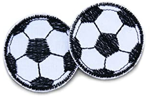 Set 2 Fußball Aufnäher zum aufbügeln, 4 cm, Bügelbild Mini Fussball Flicken gestickt