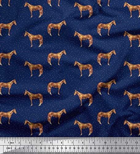 Soimoi Blau Baumwoll-Popeline Stoff Pferd & dot Tier Stoff Meterware 42 Zoll breit