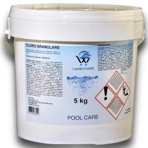 LordsWorld Pool Care - Cloro 56 Granulare a Rapida Dissoluzione - Dicloro Choc Disinfettante per Mantenimento Acqua Piscina Fuori Terra, Spa, Jacuzzi e Piscine Interrate (5Kg)