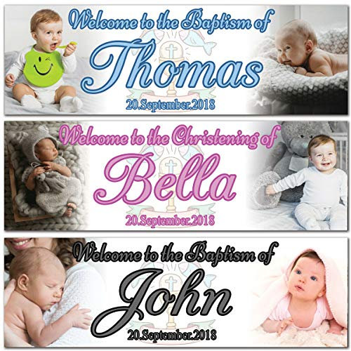 Personalisierbares Banner zur Taufe, Namenstag, Foto, Babyparty, Poster, Dekoration, 2 Stück S Schwarz