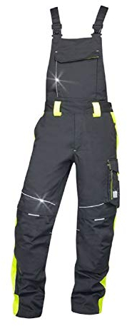 K&G Profi Latzhose AH6402 SCHWARZ/GELB NEON Herrenlatzhose Beruflatzhose Schutzlatzhose Arbeitslatzhose Sicherheitshose Herren Hose Arbeitshose (50)