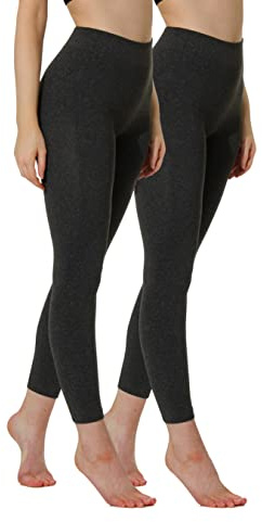 Yenita Thermoleggings Gefütterte Damen Legging mit Innenfleece im 2er Pack, Winter Seamless Thermo Legging in Anthrazit meliert, GR: M/L