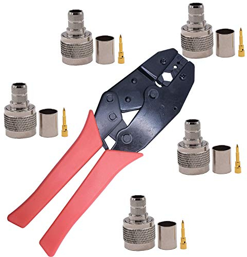5 Pezzi Connettore Tipo N Maschio e Pinza Crimpatrice Kit, Kagni 5Pcs N type Male Crimp RF Connector e Crimpatrice Capicorda per for RG8 RG9 RG11 RG174 RG223 Belden9913 LMR400 Cavo Coassiale