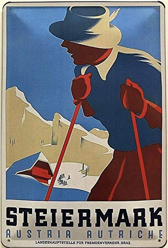 Deko7 Blechschild 30 x 20 cm Vintage Ski Steiermark Austria