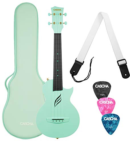 Cascha Carbon Fibre Ukulele Set (Konzert Ukulele inkl. Gigbag, Ukulelengurt, Tuner & 3 Picks) Mint