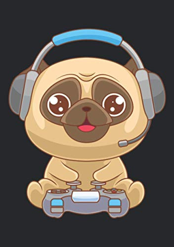 Notizbuch A5 dotted, gepunktet, punktiert mit Softcover Design: Gamer Mops Hund mit Gaming Headset Computerspiel Geschenk: 120 dotted (Punktgitter) DIN A5 Seiten