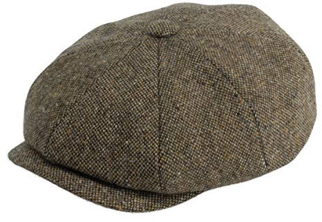 Gamble & Gunn ‘Ardura’ Unisex Flat Cap. 100% Irish Donegal Tweed Wool Hat, 8 Panel Design Newsboy Baker Style Hat with Button. Easy Care, Fully Lined, Fashionable Mens and Womens Caps. Brown, L