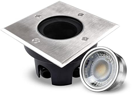 LongLife LED Bodeneinbaustrahler FLACH eckig Set 1x Gartenstrahler 230V IP67 5W 3000K DIMMBAR 60° Gartenleuchte für die Bodenmontage Außenbereich Bodenleuchte Befahrbar…
