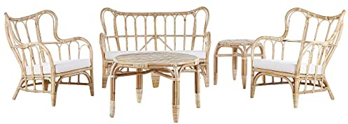Utomhus Loungegrupp Beige Rotting 2 Bord 2 Fåtöljer och Soffa Trädgårdsmöbelset Brindisi