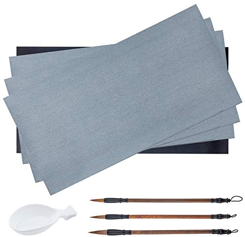 PH PandaHall 8pcs Ensemble de Papier Magique d'écriture d'eau de Calligraphie Chinoise, Stylo Pinceaux de Calligraphie Traditionnelle Chinoise Brosses à Dessin Sumi avec Bacs à Encre
