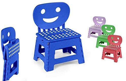 GICOS IMPORT EXPORT SRL Sgabello in plastica con Schienale Forma Viso Pieghevole Colori Assortiti Arredamento Camera Bambini RAO-816079