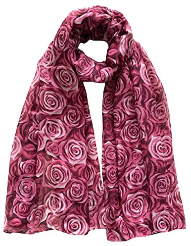 Lina & Lily Sciarpa Stola Donna Fiori di Rosa (Rosso)