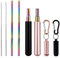 Wolfteeth Lot de 2 pailles télescopiques réutilisables en acier inoxydable avec étui en métal portable, brosse de nettoyage télescopique, noir et or rose 502505